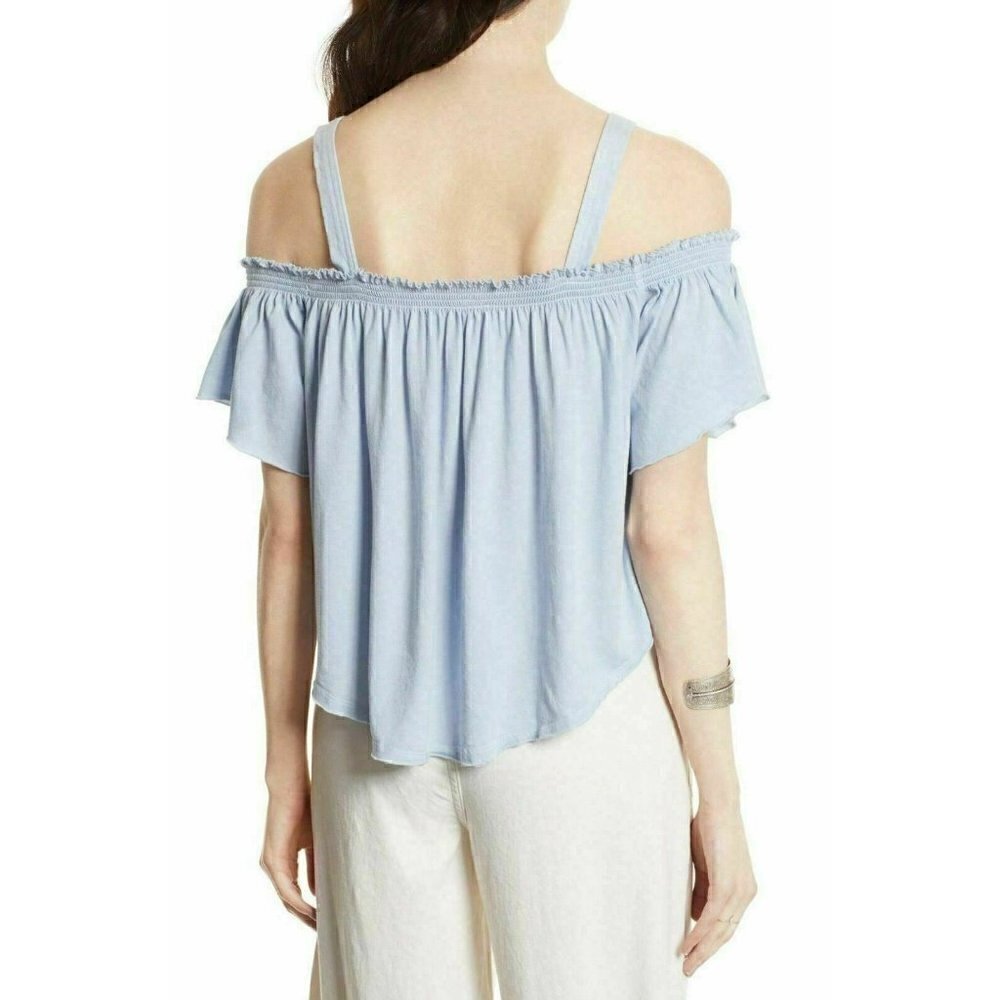 Free People Blue Darling Off-the-shoulder Shirt L - Picture 5 of 5